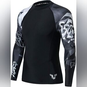 HUGE SPORTS Men's Swim Shirts Long Sleeve UPF 50+ Rash Guard Sun Shirts UV Panda
